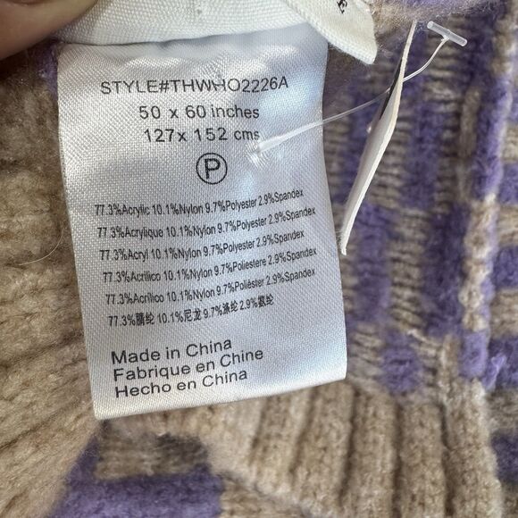 Anthropologie Knit Geo Throw Blanket 50"x60" Lavender Purple Beige Textured NEW - Picture 10 of 12